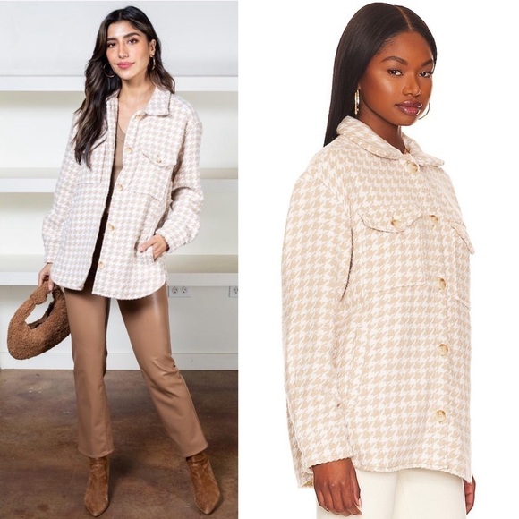 NWT REVOLVE X PISTOLA Houndstooth Wool Blend Oversized Button Up Shirt Jacket XL - Picture 3 of 13